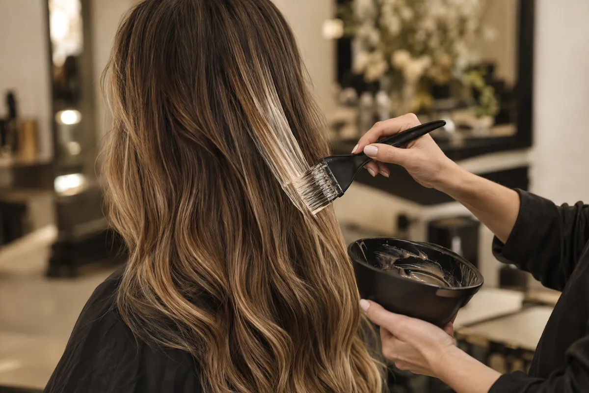 Colorist hand-painting soft honey balayage